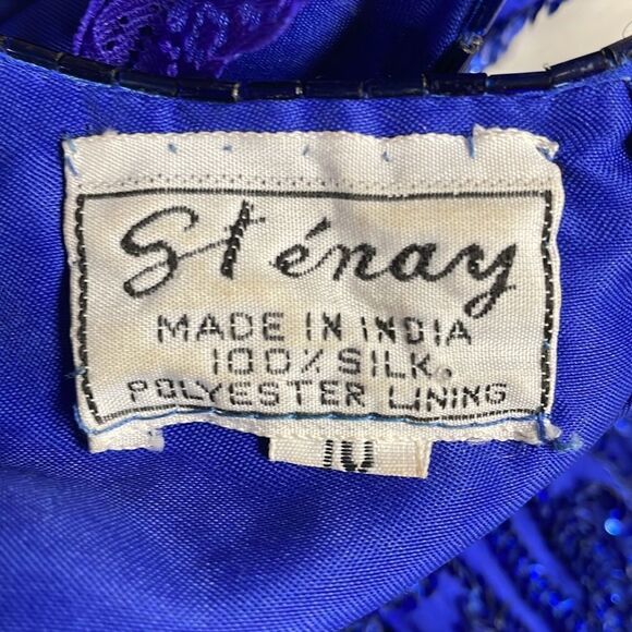 STENAY Vintage 100% Silk Sequined Royal Blue Cocktail Dress Above Knee Size 10 - Picture 10 of 11